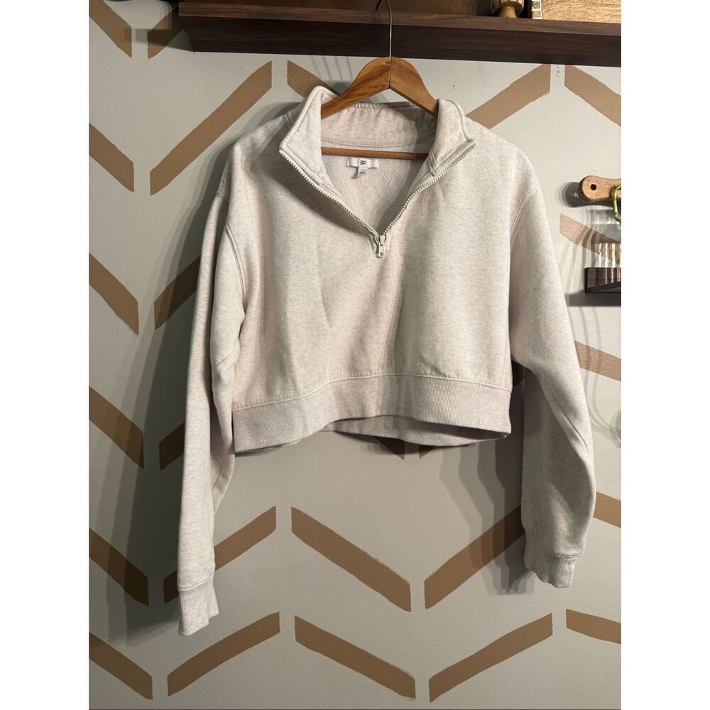 BP Heather Gray Long Sleeve Mock Neck Half Zip Cropped Sweatshirt Size Large